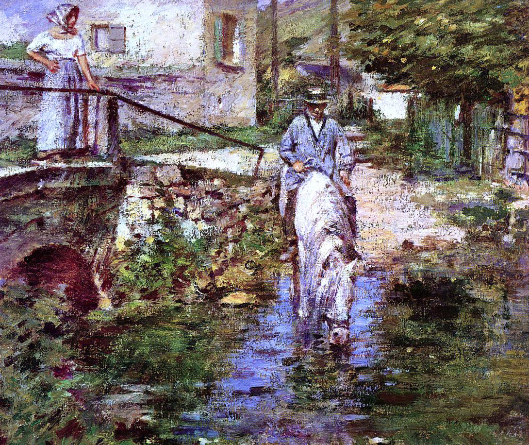 Theodore Robinson Pere Trognon and His Daughter at the Bridge - Canvas Print