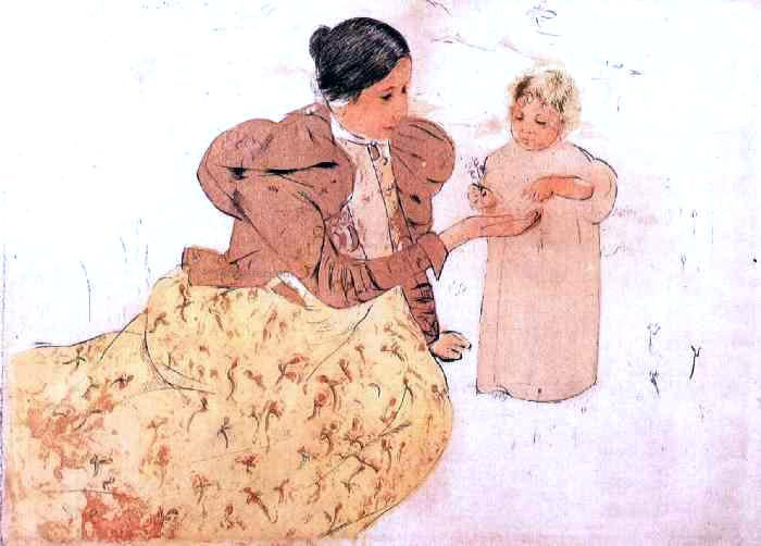 Mary Cassatt Picking Daisies in a Field - Canvas Print