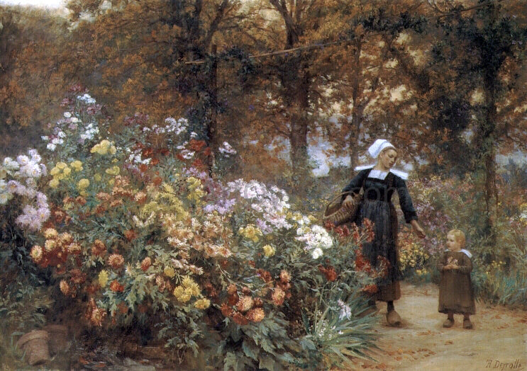 Theophile-Louis Deyrolle Picking Flowers - Canvas Print