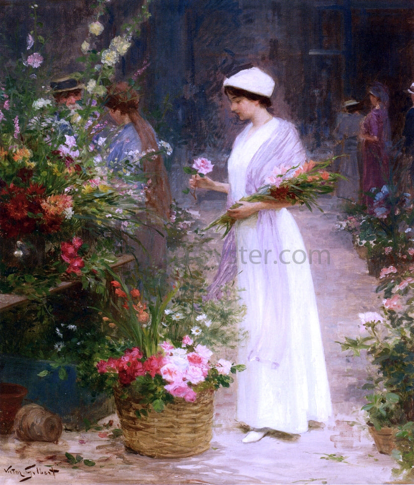 Victor Gabriel Gilbert Picking Flowers - Canvas Print