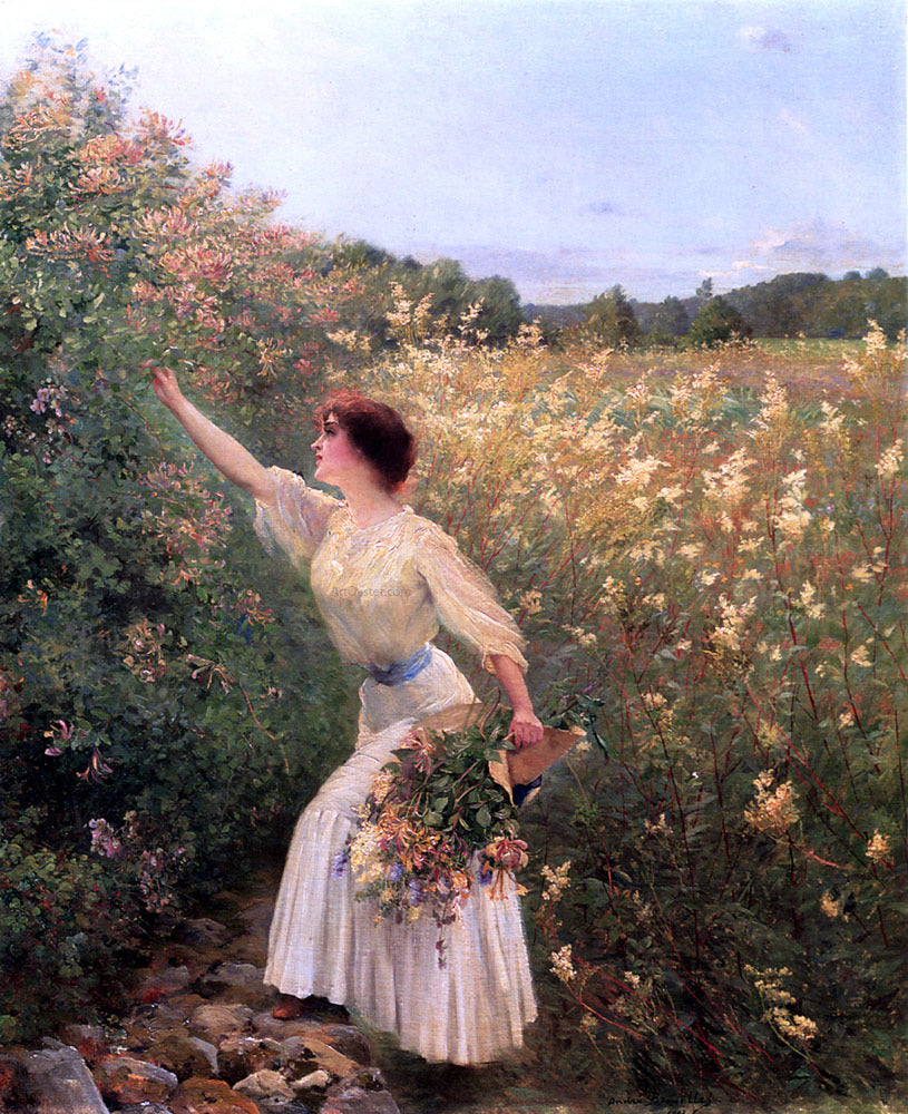 Pierre Andre Brouillet Picking Flowers - Canvas Print