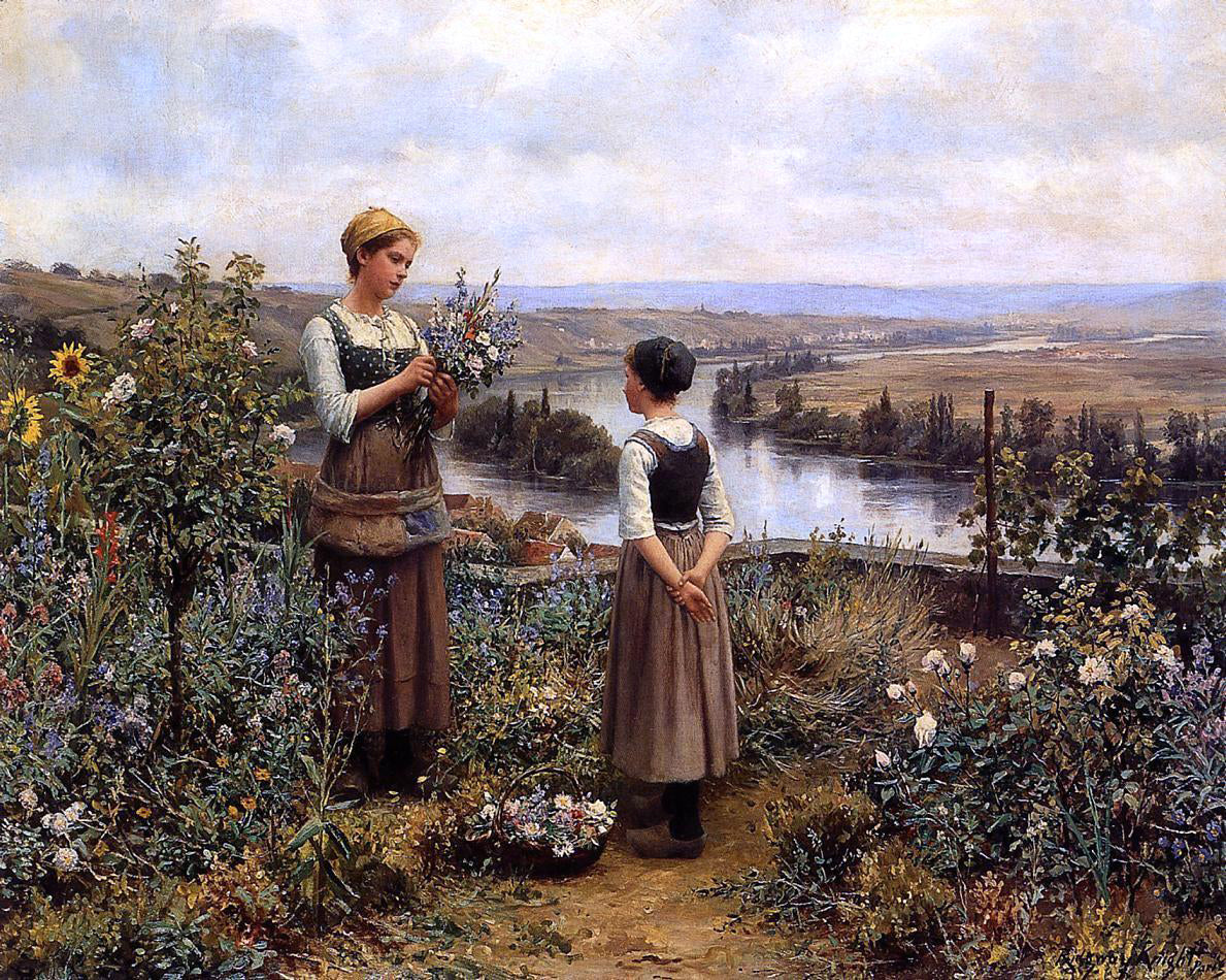 Daniel Ridgway Knight Picking Flowers - Canvas Print