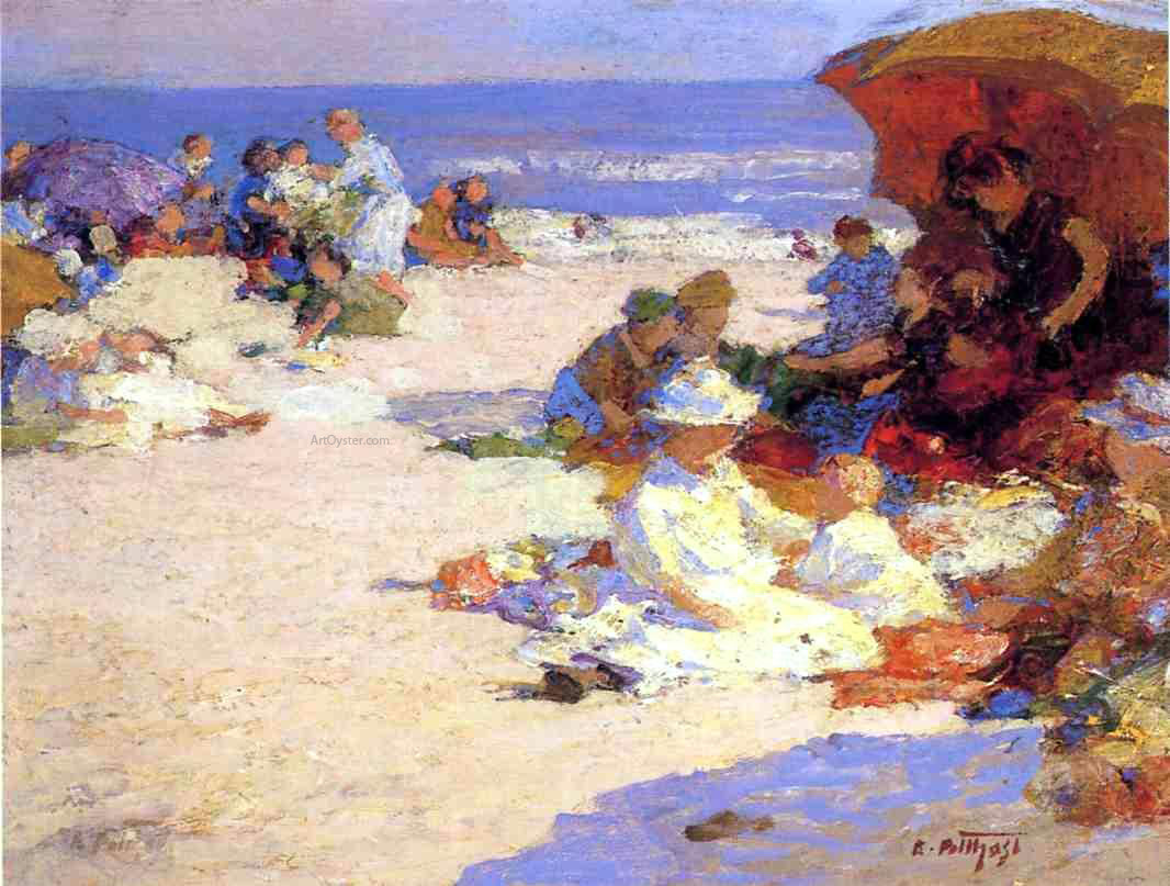 Edward Potthast Picknickers on the Beach - Canvas Print