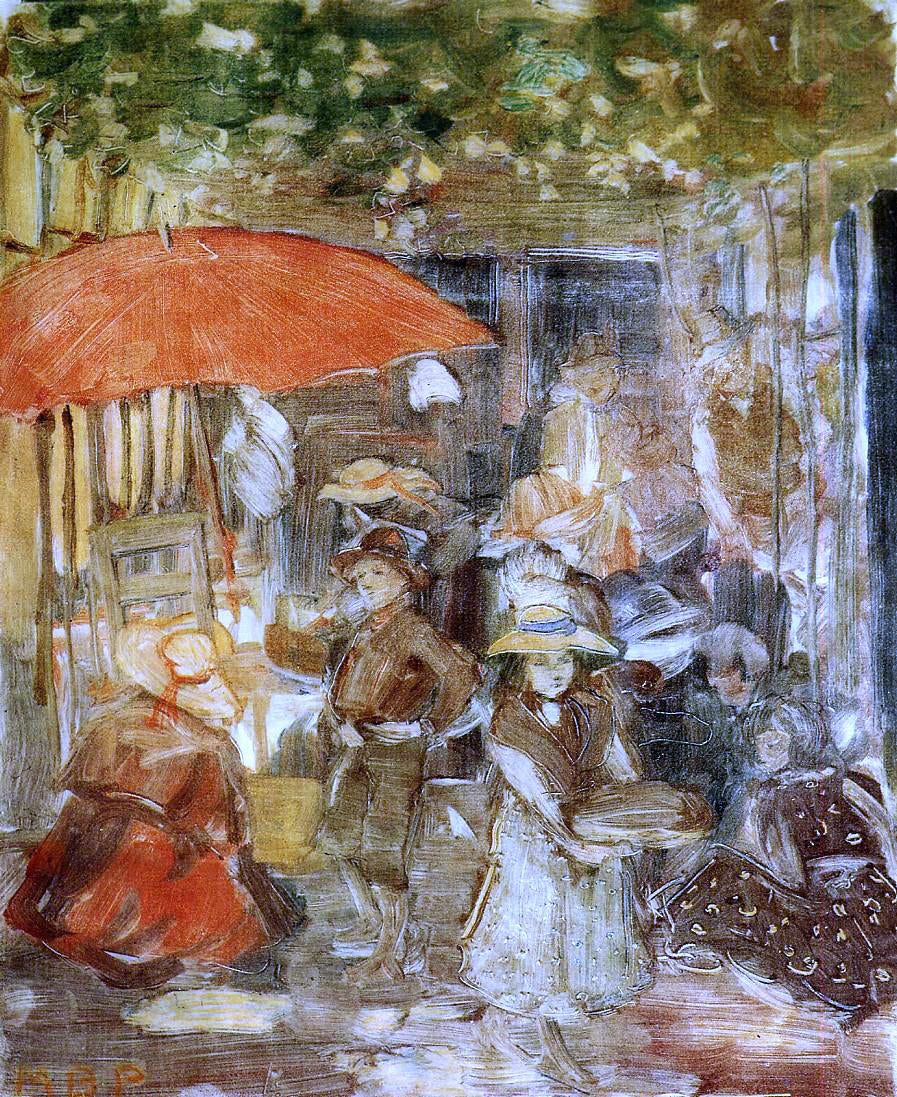 Maurice Prendergast Picnic with Red Umbrella - Canvas Print
