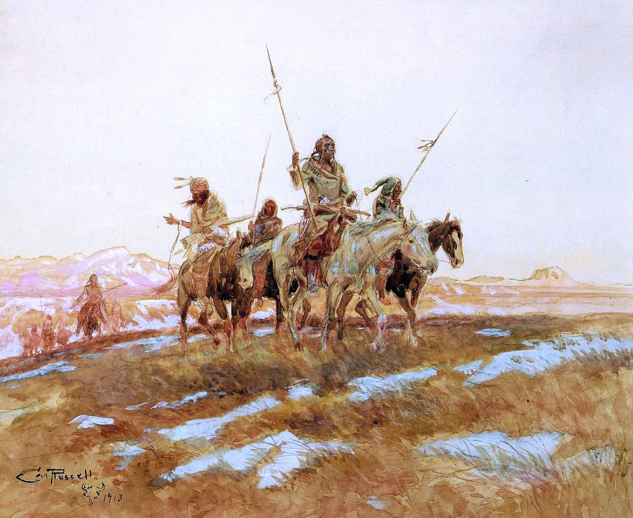 Charles Marion Russell Piegan Hunting Party - Canvas Print