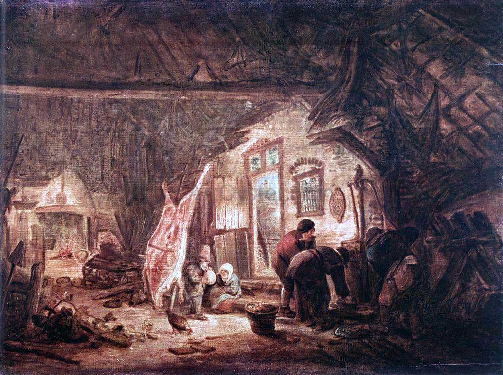 Isaac Van Ostade Pig-Killing - Canvas Print