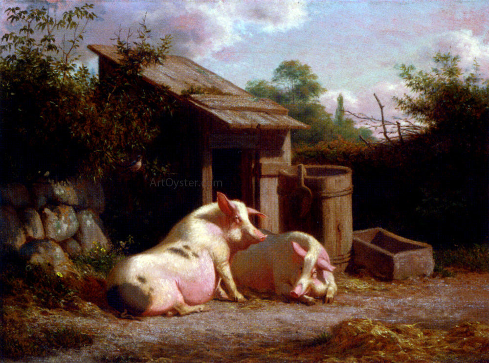 Carl Henrik Bogh Pigs in a Farmyard - Canvas Print