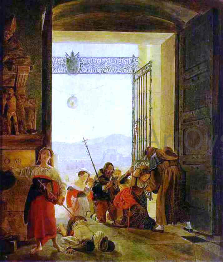 Karl Pavlovich Brulloff Pilgrims at the Entrance of the Lateran Basilica - Canvas Print
