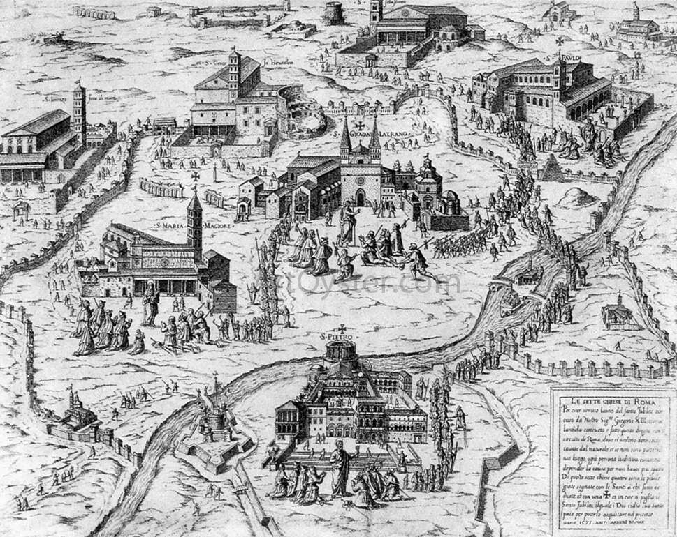 Antonio Lafreri Pilgrims Visiting the Seven Churches of Rome during the Holy Year of 1575 - Canvas Print