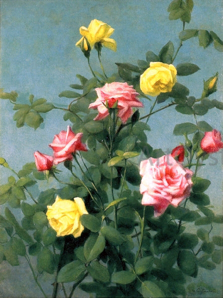 George Cochran Lambdin Pink and Yellow Roses - Canvas Print