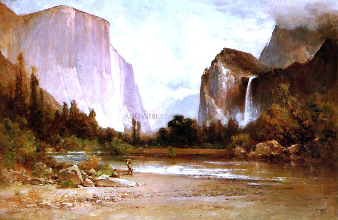 Thomas Hill Piute Indians Fishing in Yosemite - Canvas Print
