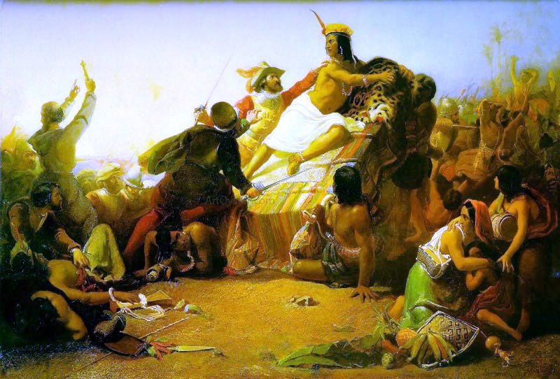 Sir Everett Millais Pizarro Seizing the Inca of Peru - Canvas Print