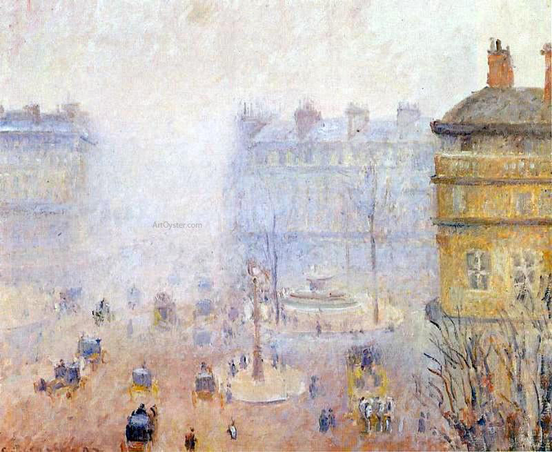 Camille Pissarro Place du Theatre Francais: Foggy Weather - Canvas Print