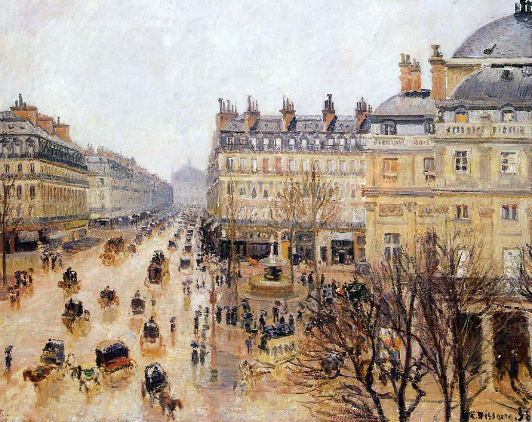 Camille Pissarro Place du Theatre Francais: Rain Effect - Canvas Print