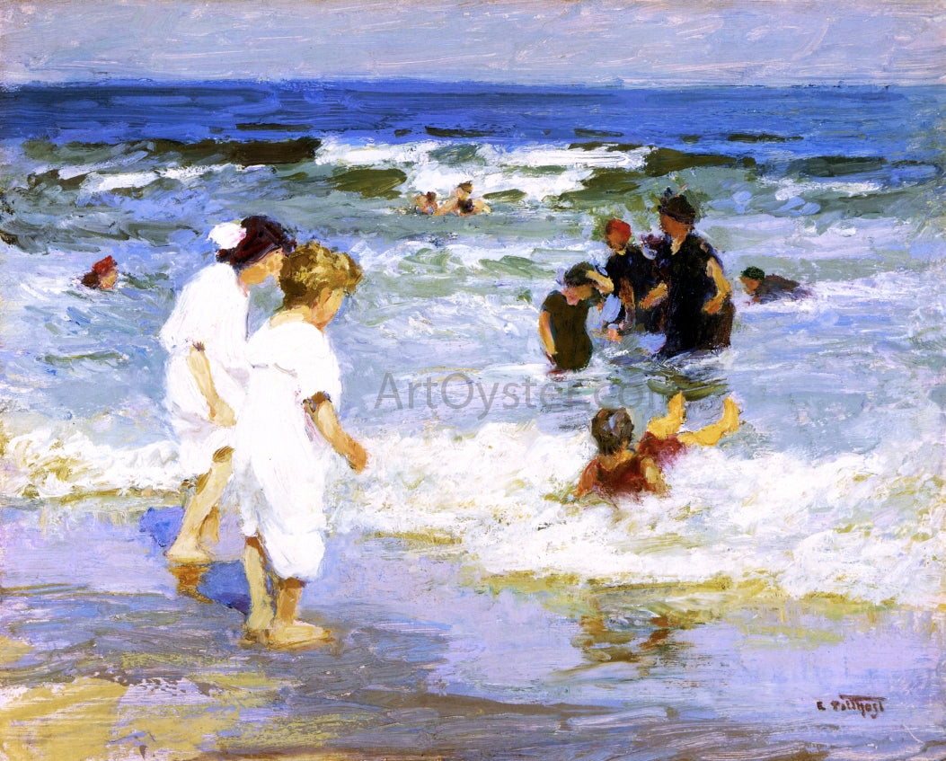 Edward Potthast Playing in the Water - Canvas Print