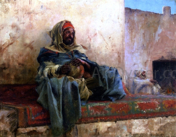 Charles James Theriat Playing the Derbakeh, Biskra - Canvas Print