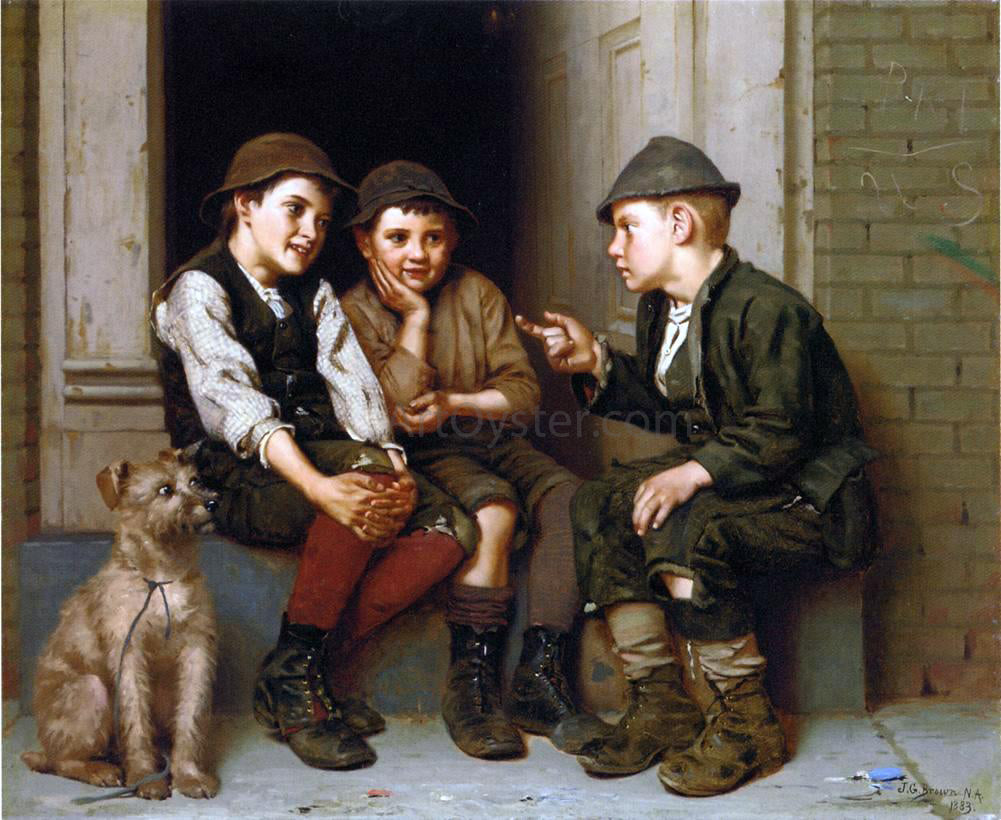 John George Brown Plotting Mischief - Canvas Print