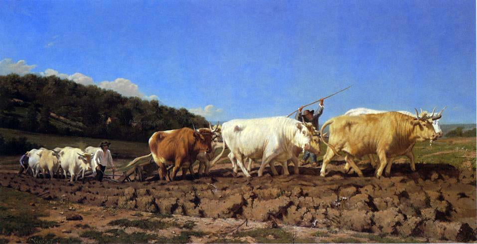 Jules Jacques Veyrassat Ploughing in the Nivernais - Canvas Print