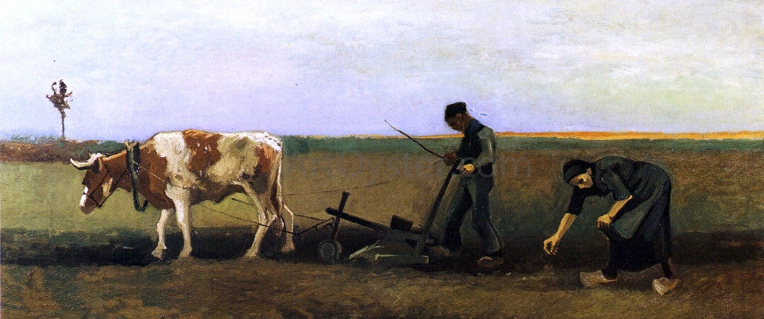 Vincent Van Gogh Ploughman with Woman Planting Potatoes - Canvas Print
