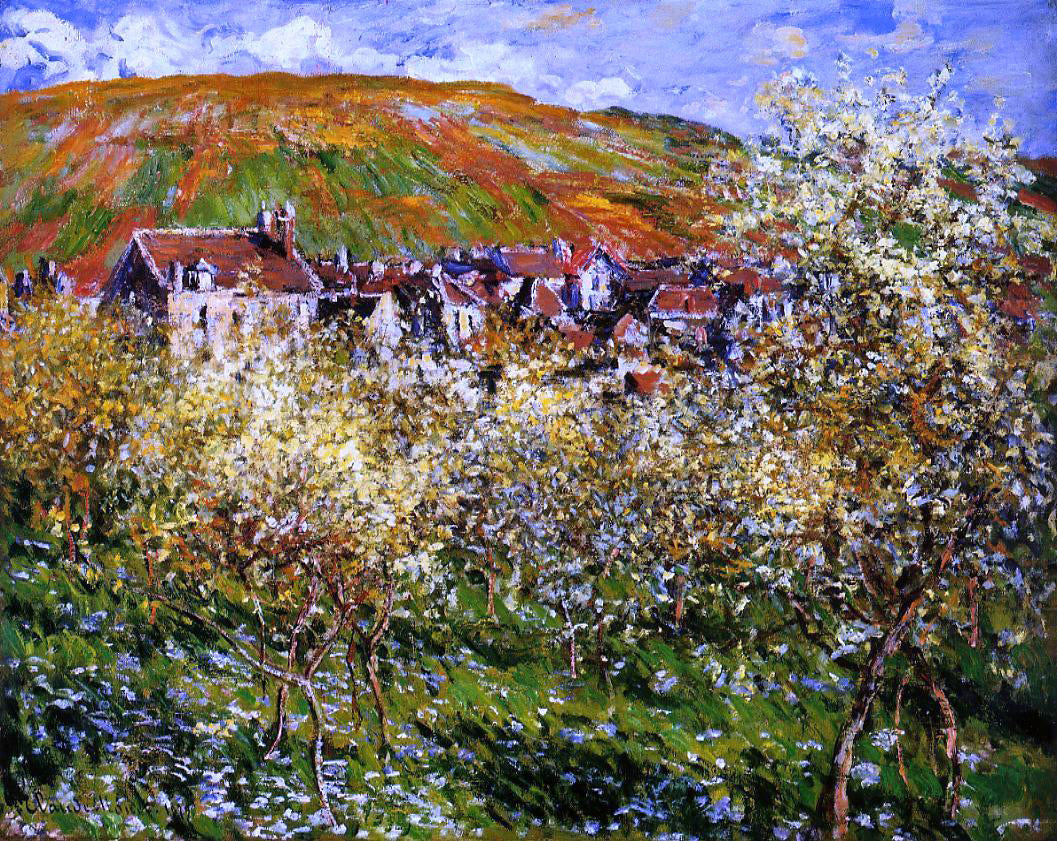 Claude Oscar Monet Plum Trees in Blossom at Vetheuil - Canvas Print