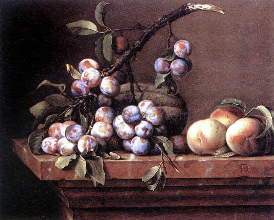 Pierre Dupuys Plums and Peaches on a Table - Canvas Print