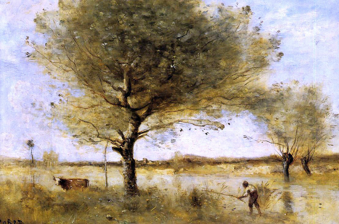 Jean-Baptiste-Camille Corot Pond with a Large Tree - Canvas Print