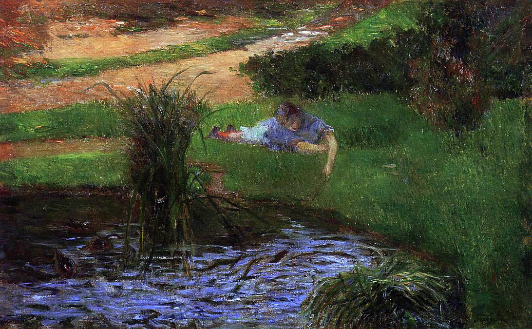 Paul Gauguin Pond with Ducks (also known as Girl Amusing Herself) - Canvas Print