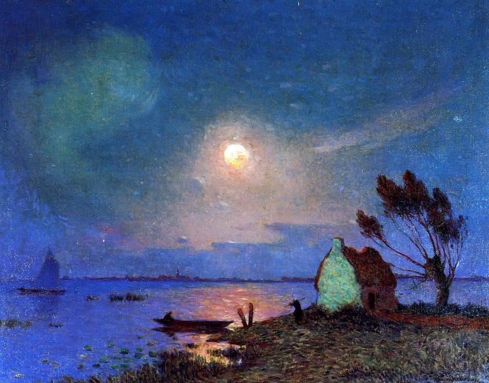 Ferdinand Du Puigaudeau Pont-Aven in the Moonlight - Canvas Print