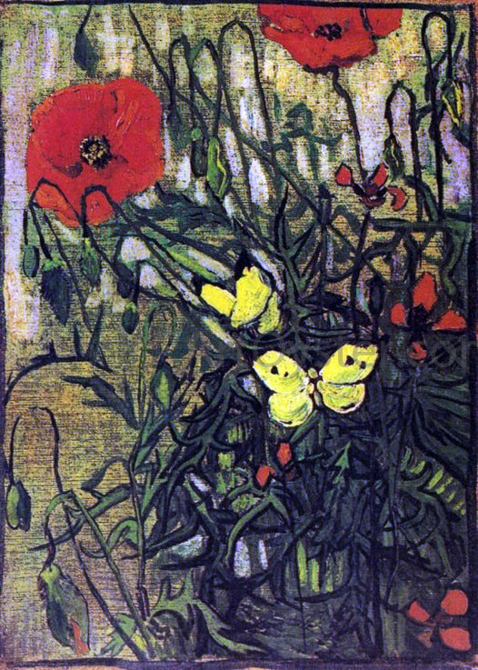 Vincent Van Gogh Poppies and Butterflies - Canvas Print