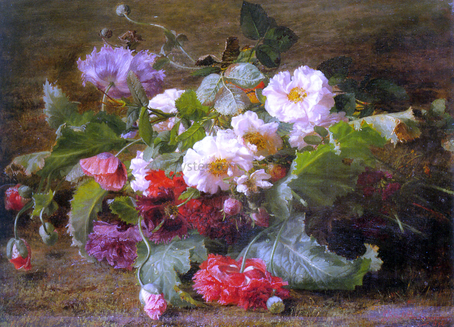 Geraldine Jacoba Van De Sande Bakhuyzen Poppies and Wild Roses - Canvas Print