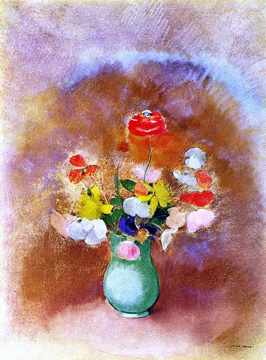 Odilon Redon Poppies in a Vase - Canvas Print