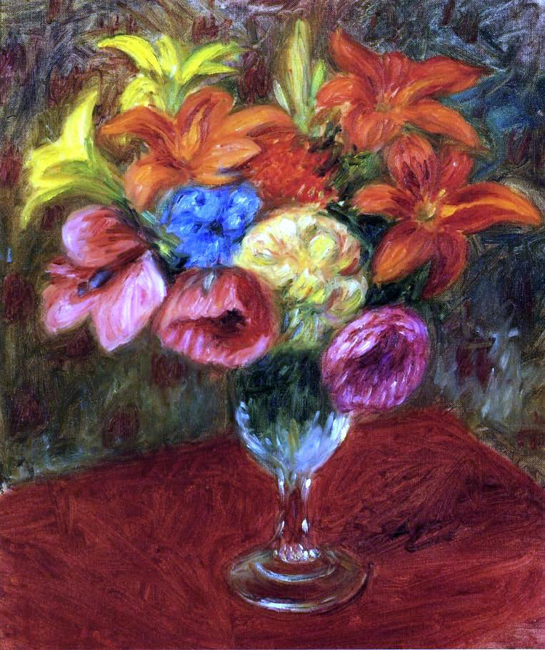 William James Glackens Poppies, Lilies and Blue Flowers - Canvas Print