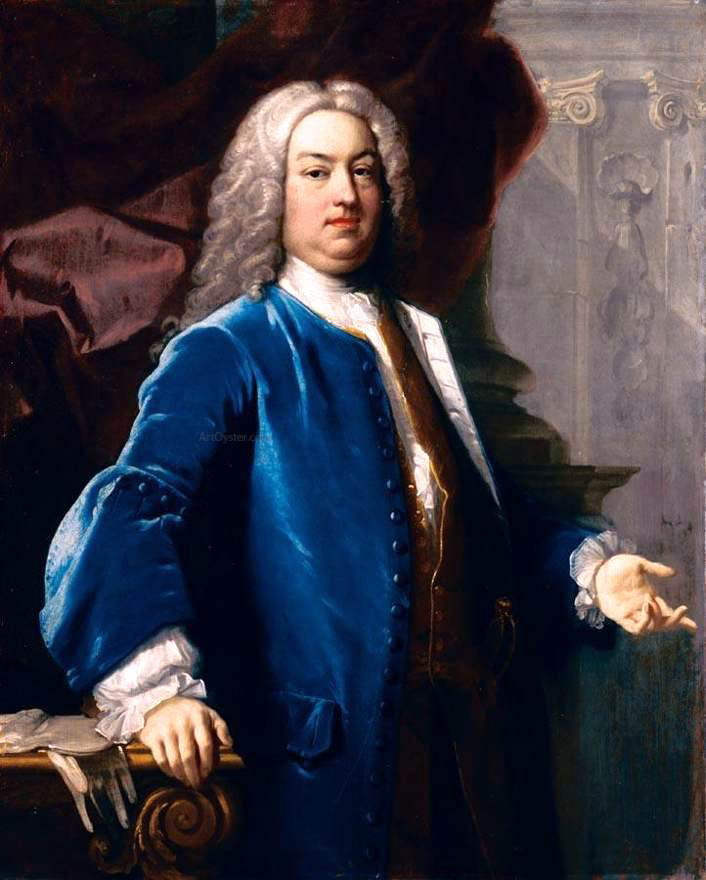 Jacopo Amigoni Portrait of a Gentlemen in Blue Jacket - Canvas Print
