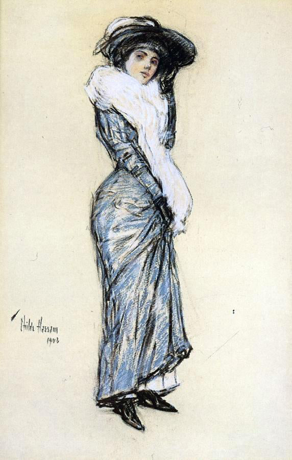 Frederick Childe Hassam Portrait of a Lady in Blue Dress - Canvas Print