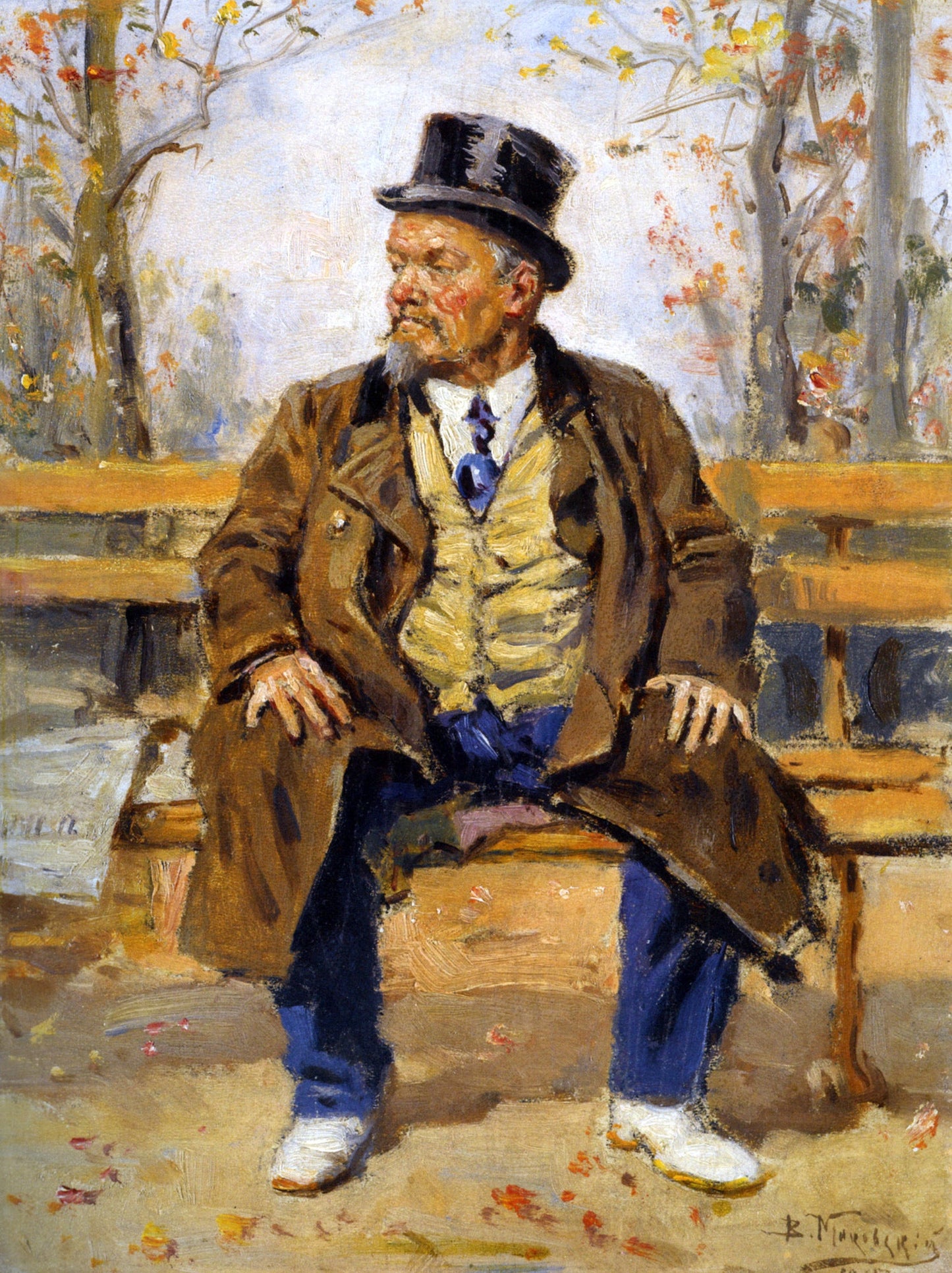 Vladimir Egorovich Makovsky A Portrait of a Man Sitting on a Park Bench - Canvas Print