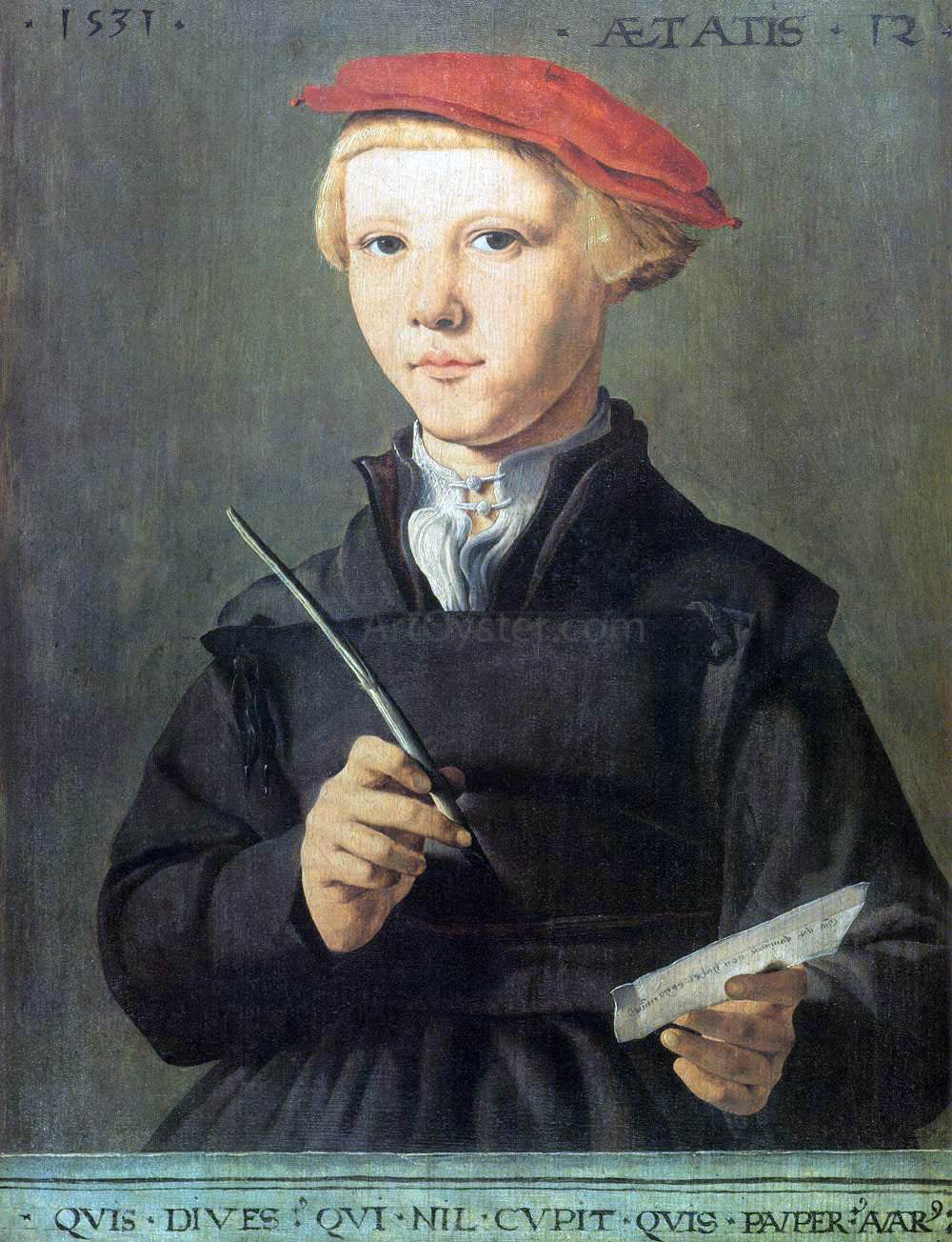 Jan Van Scorel Portrait of a Schoolboy - Canvas Print