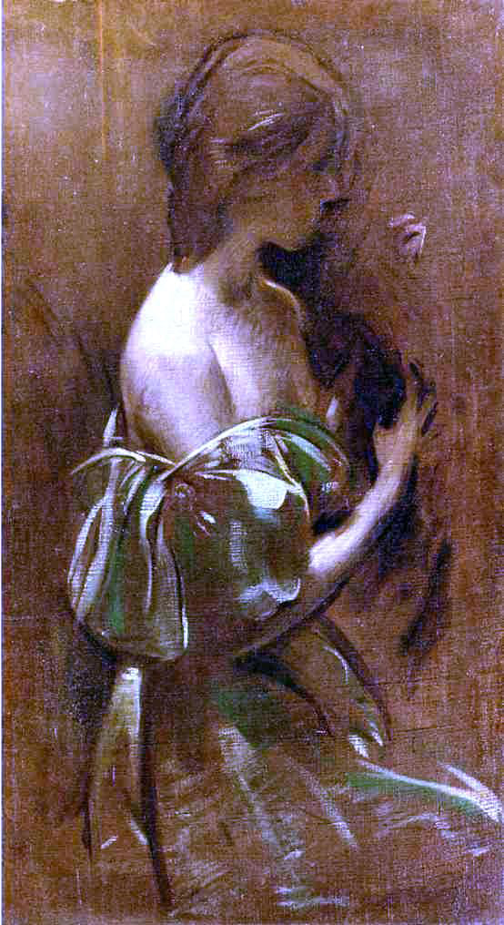 John White Alexander Portrait of a Woman in an Off-the-Shoulder Gown - Canvas Print