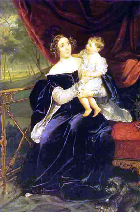 Karl Pavlovich Brulloff Portrait of Countess O.I.Orlova-Davydova and Her Daughter - Canvas Print
