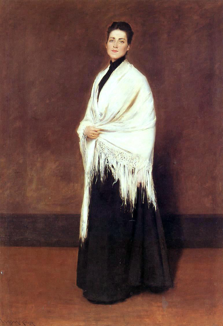 William Merritt Chase Portrait of Lady C. (also known as Lady with a White Shawl) - Canvas Print