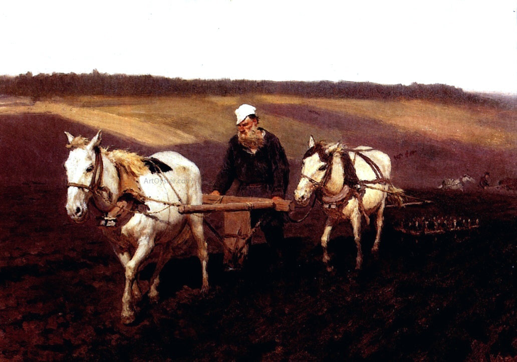 Ilia Efimovich Repin Portrait of Leo Tolstoy as a Ploughman on a Field - Canvas Print