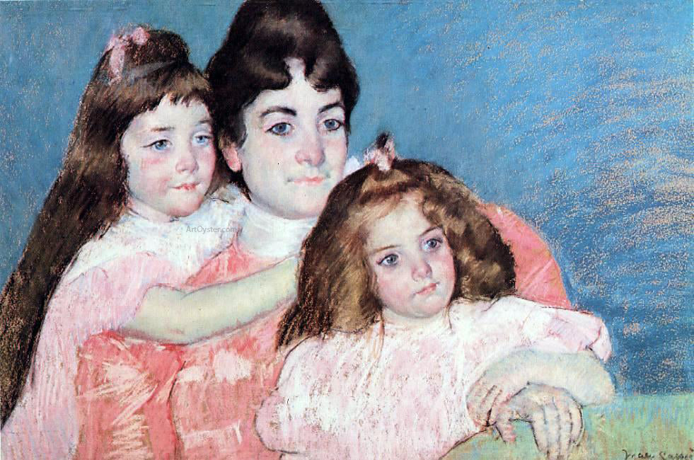 Mary Cassatt Portrait of Madame A. F. Aude and Her Two Daughters - Canvas Print