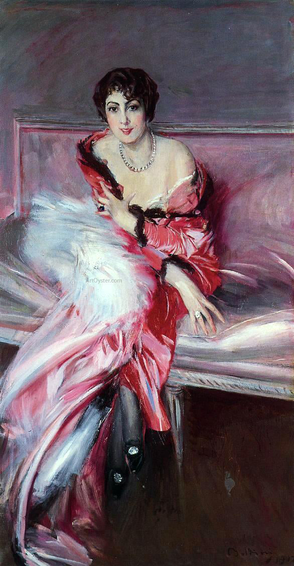 Giovanni Boldini Portrait of Madame Julliard in Red - Canvas Print