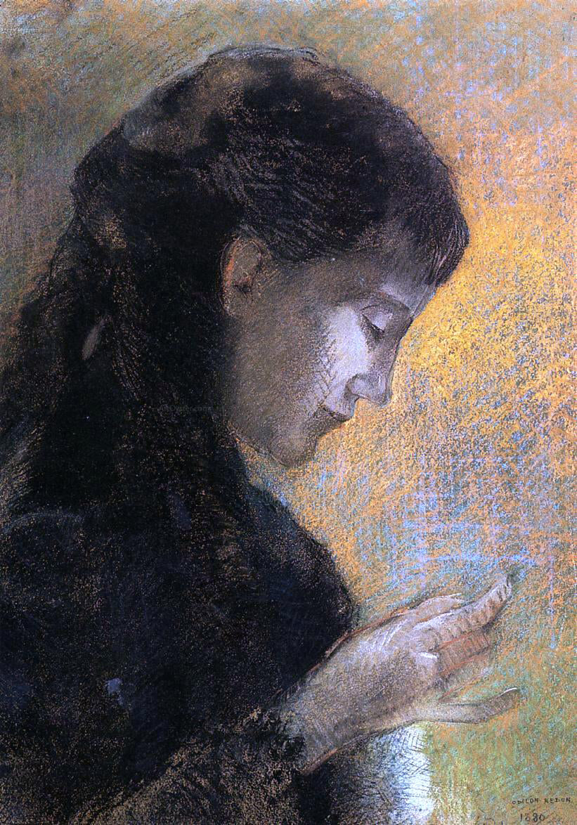Odilon Redon Portrait of Madame Redon Embroidering - Canvas Print