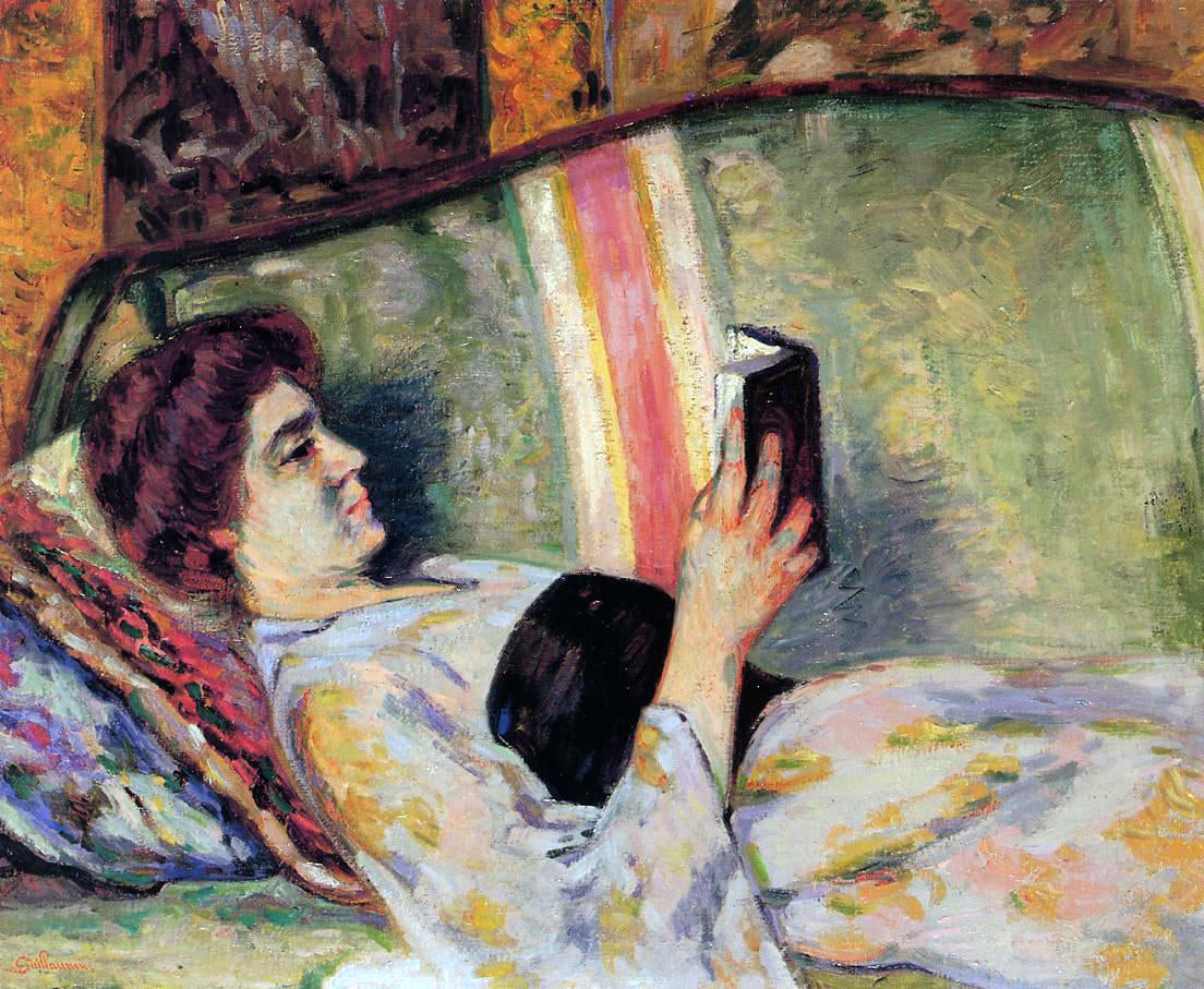 Armand Guillaumin Portrait of Marguerite Guillaumin Reading - Canvas Print