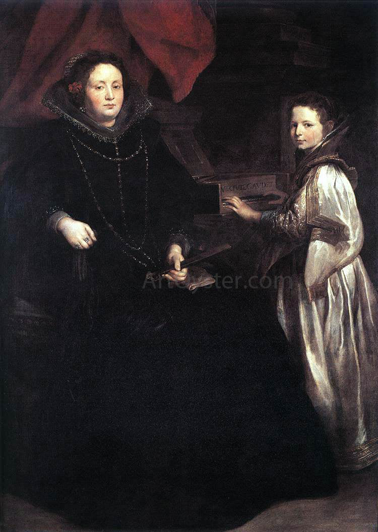 Sir Antony Van Dyck Portrait of Porzia Imperiale and Her Daughter - Canvas Print
