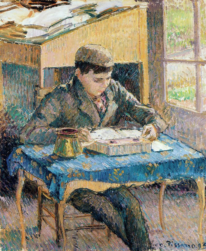 Camille Pissarro Portrait of Rodo Reading - Canvas Print