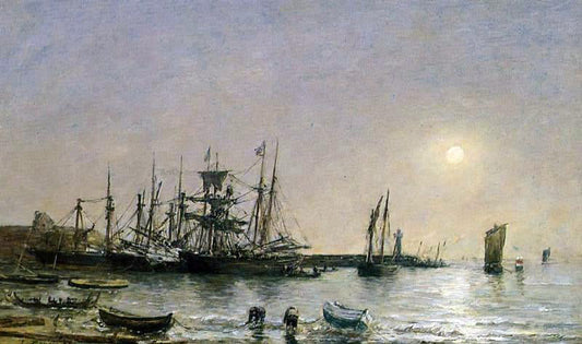 Eugene-Louis Boudin Portrieux, Boats at Anchor in Port - Canvas Print