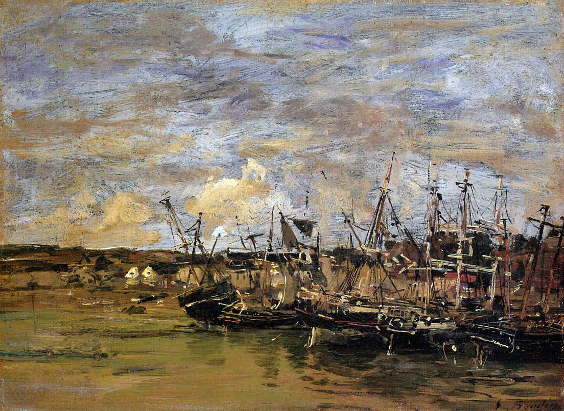 Eugene-Louis Boudin Portrieux, Fishing Boats at Low Tide - Canvas Print