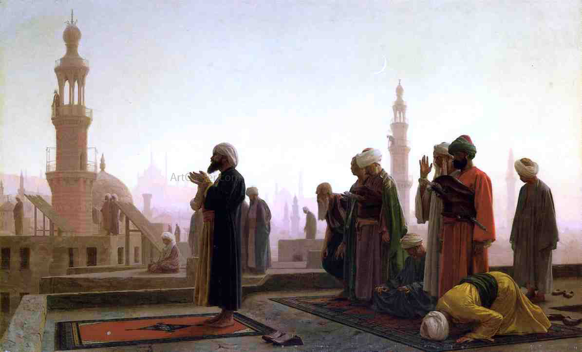 Jean-Leon Gerome Prayer on the Rooftop (in Cairo) - Canvas Print
