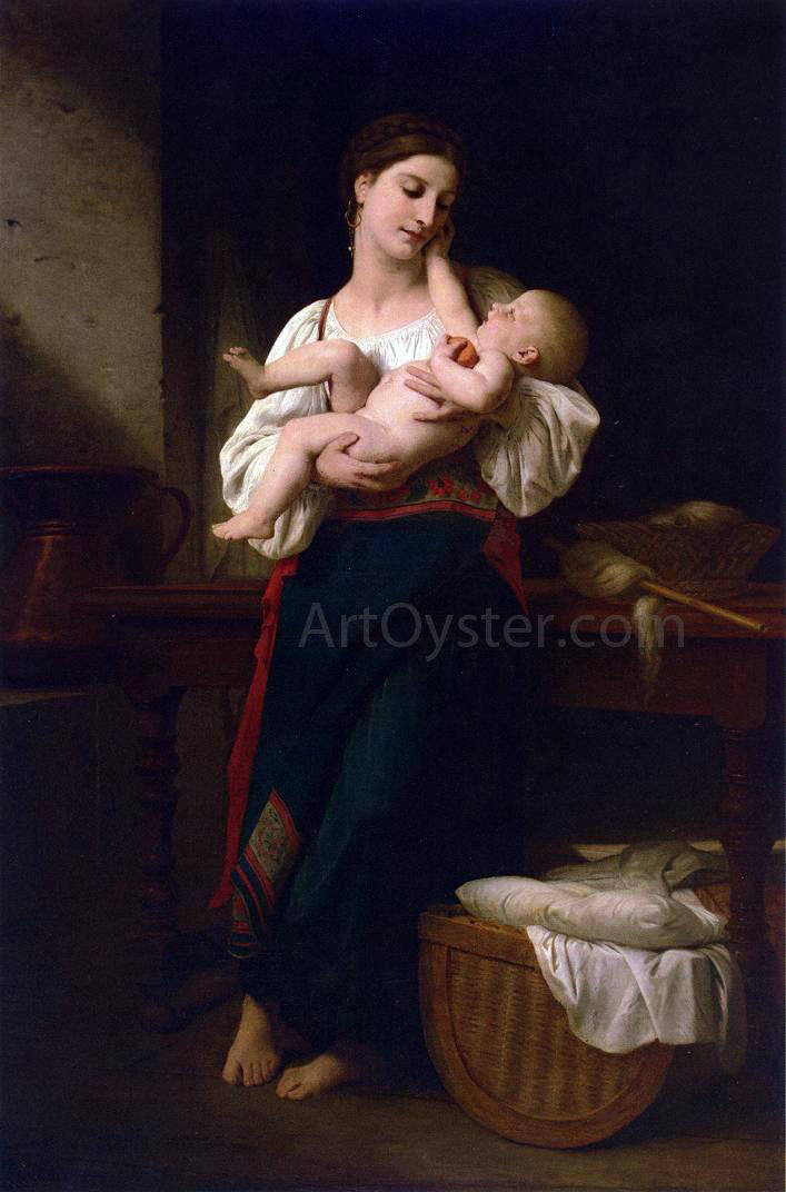 William Adolphe Bouguereau Premieres Caresses (also known as First Touch) - Canvas Print